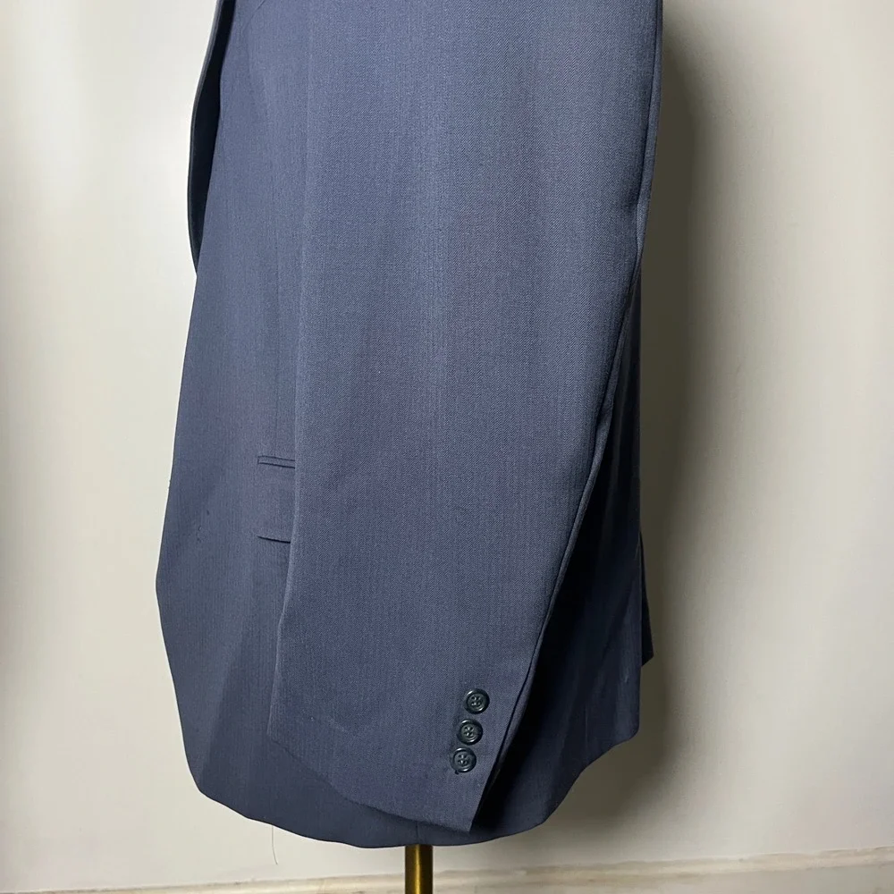 Nino Cerruti Suit Mens 44L 32x32 Blue Solid Wool Vintage‎ 2-Button USA Made